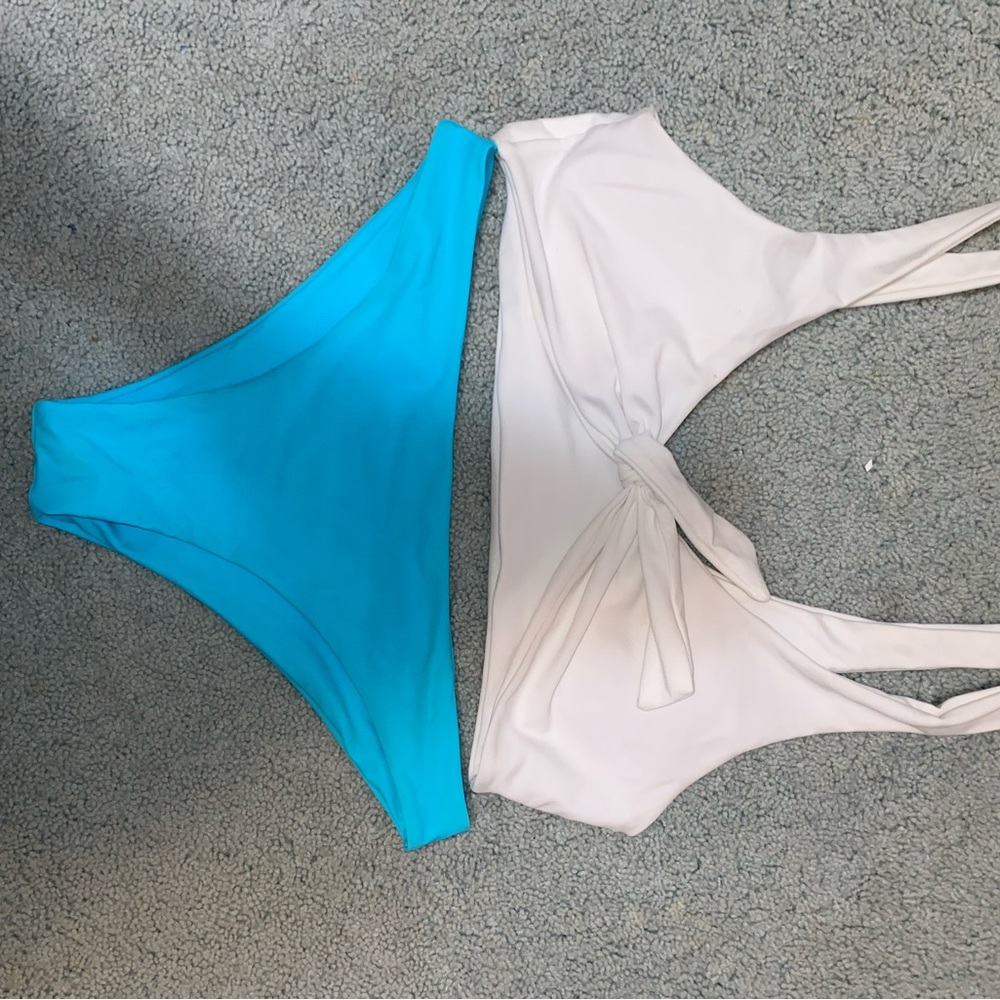 Zaful White and Blue Sporty Bikini